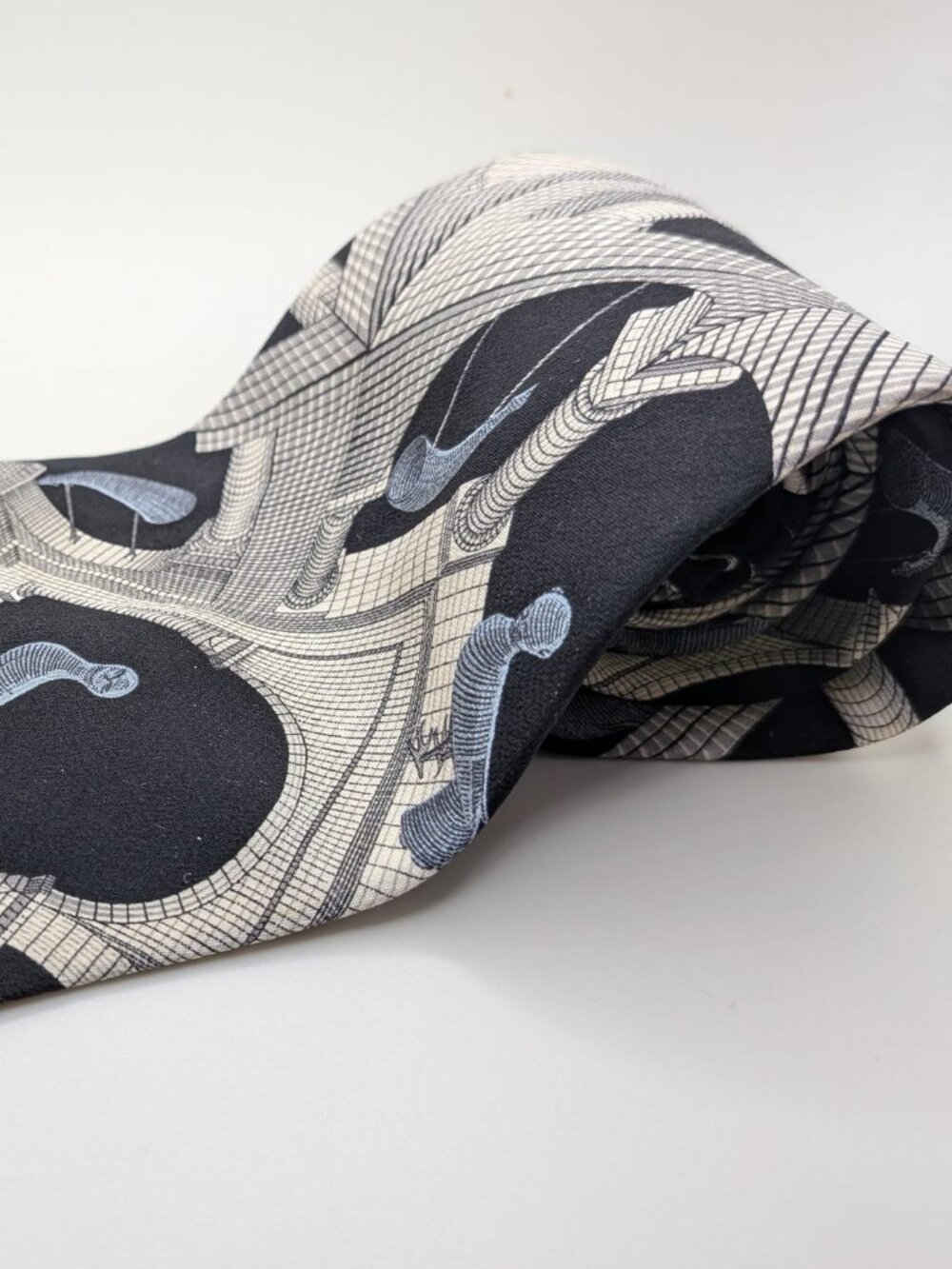 M C Escher Another World 1947 Black and Blue Men's Silk Italian Tie